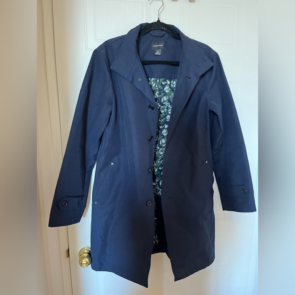 Club Monaco Blue Collared Trench Coat with Floral Lining